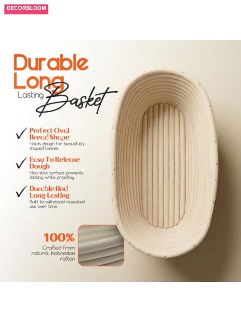 Sourdough Proofing Basket Oval 10 Inch Rattan Banneton with Linen Liner